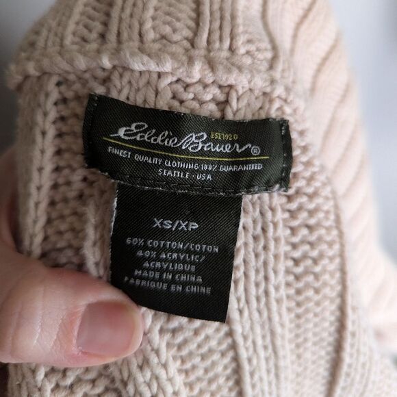 Eddie Bauer Vintage Y2K Beige Cream Chunky Big Collar Cable Knit Cardigan XS - Picture 5 of 5